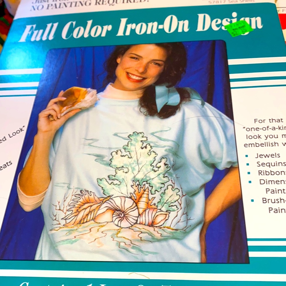 New Full color iron on design number 57817 seashells for T-shirts or sweaters